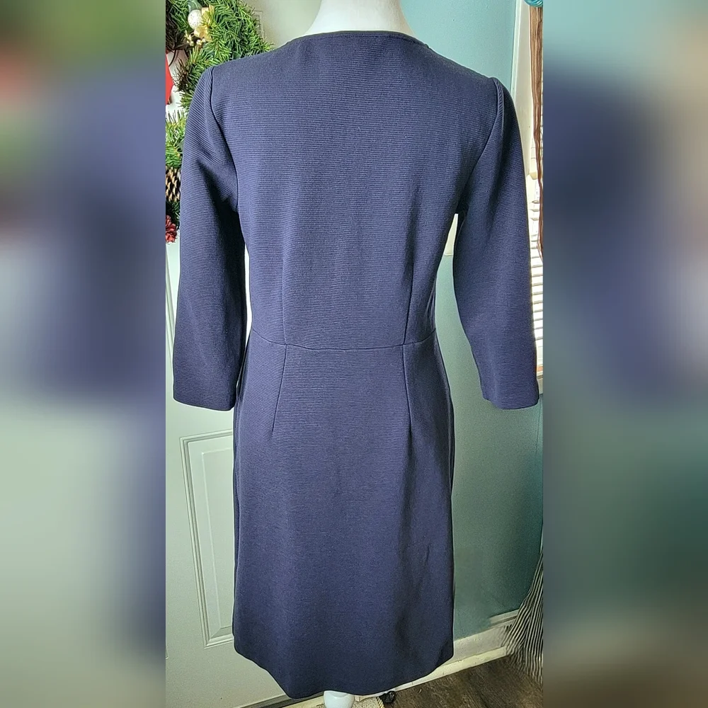 Boden Bronte Ottoman Midi Dress Womens 6 Long (Tall) Navy Blue 3/4 Sleeve Ribbed